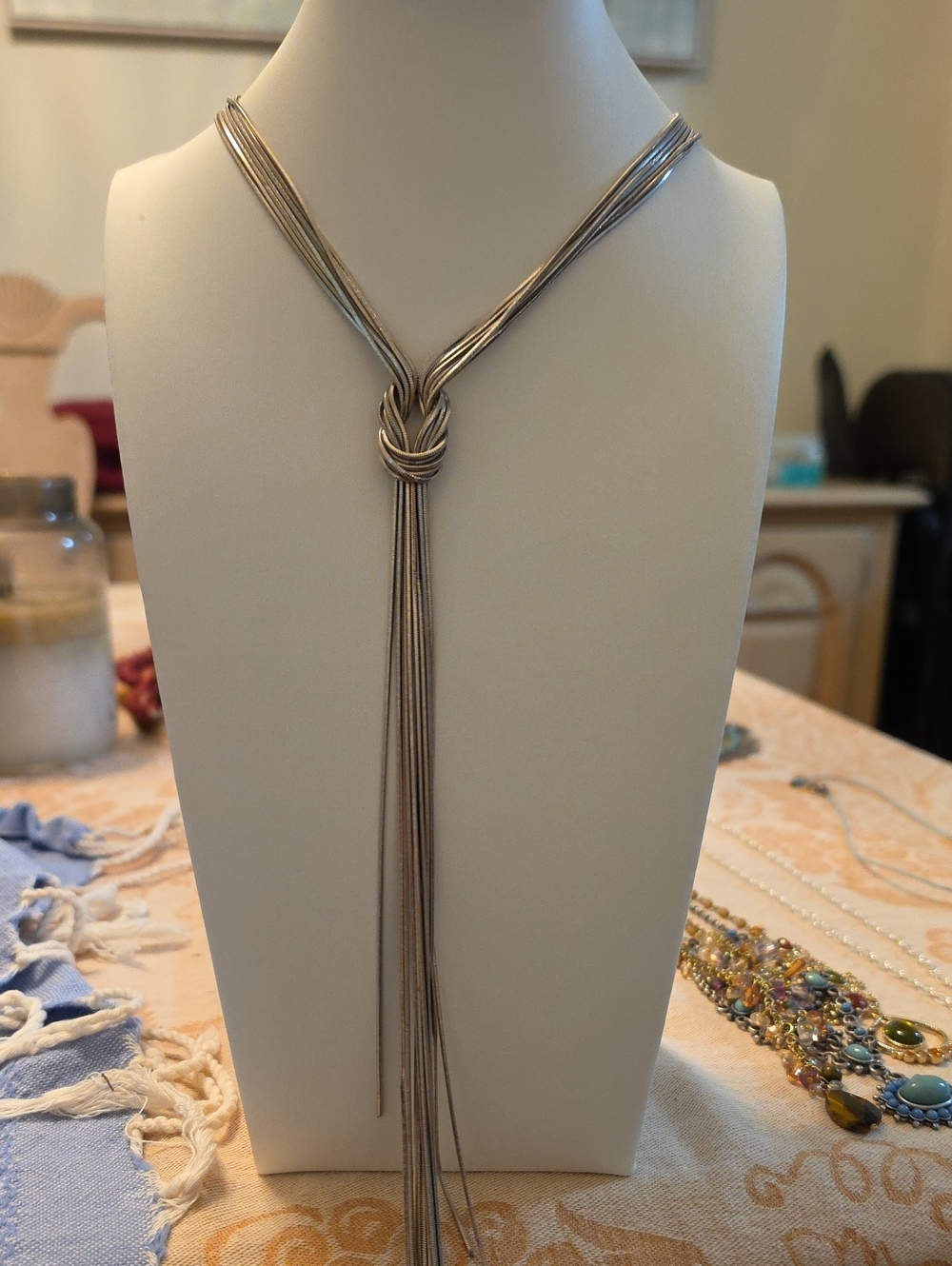 Elegant Silver-Tone Multi-Strand Knot Lariat Necklace
